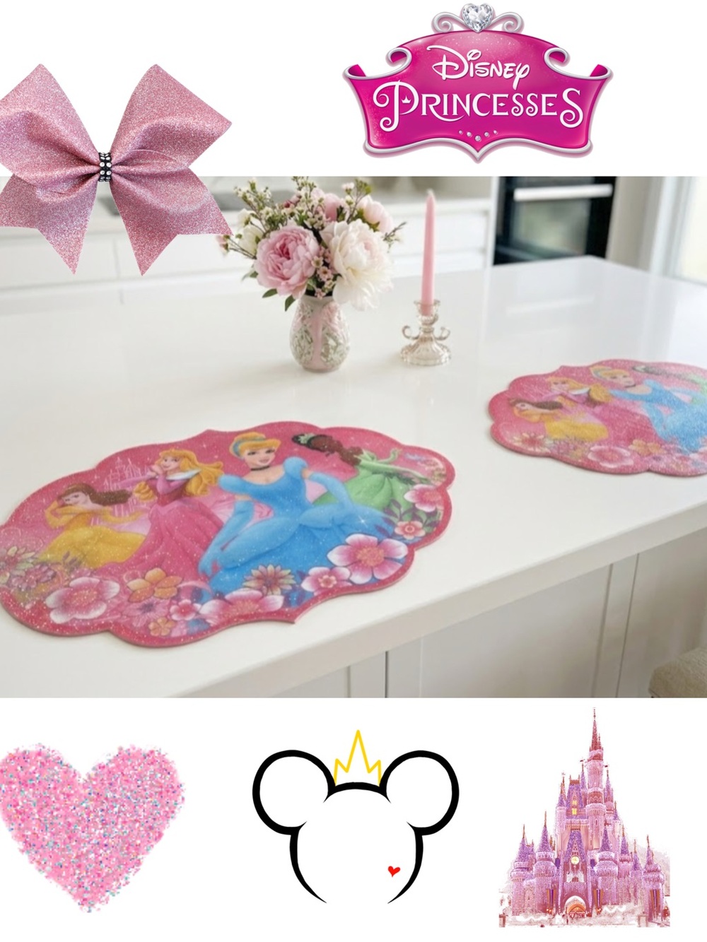Disney Princess Placemat Set - Glitter Princess Table Mats Vintage